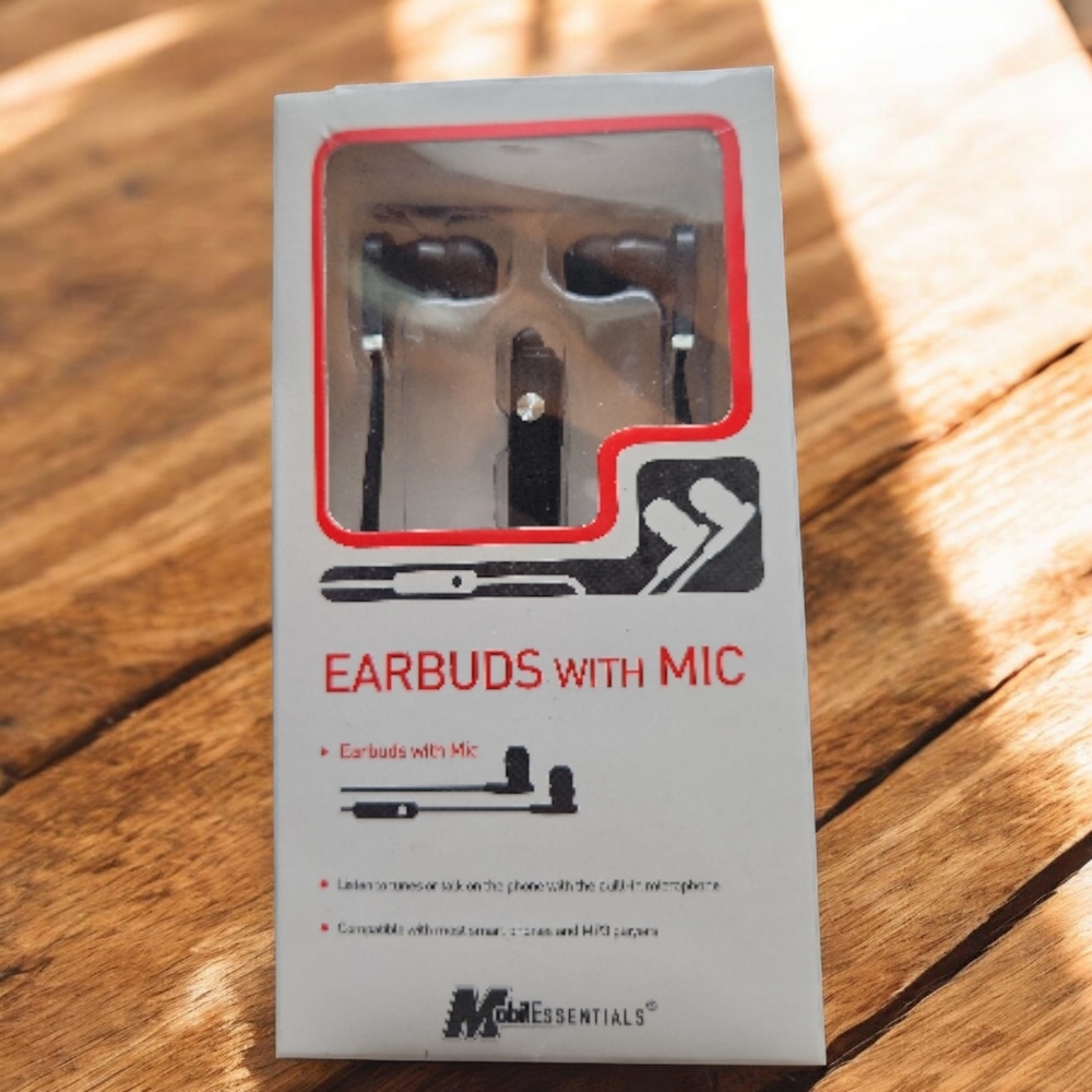 Black Earbuds with Adjustable Mic